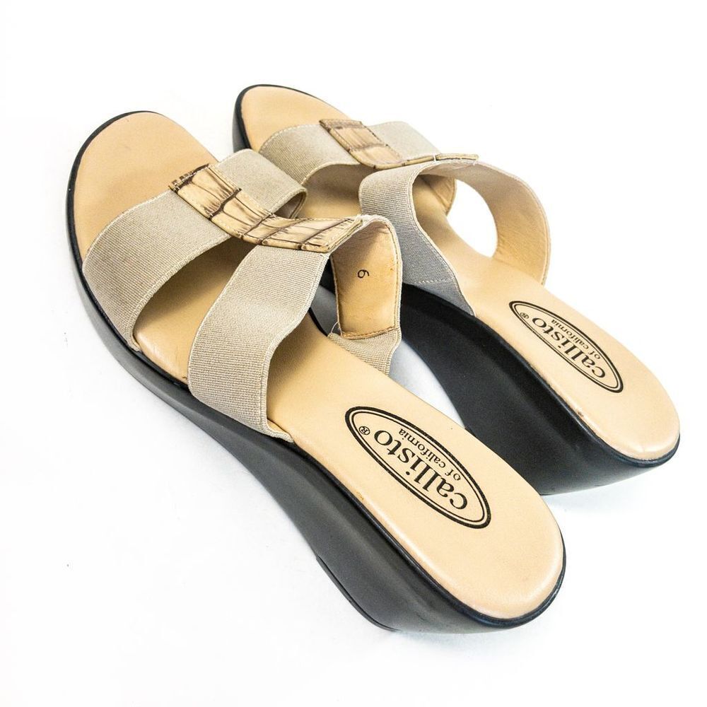 Callisto Beige Open-Toed Slip-On Mule Sandals Sz 6 - Picture 3 of 9